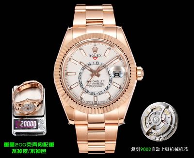 AR Factory Rolex Sky-Dweller 42mm 9002 Movement White Face Rose Gold Oyster Band Watch